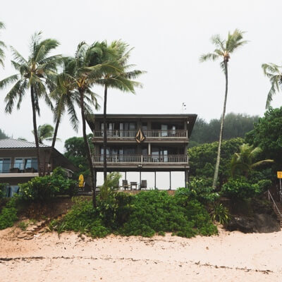 beach house and palm trees